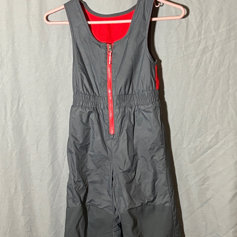 Gray and Red Kids snow bib/pant